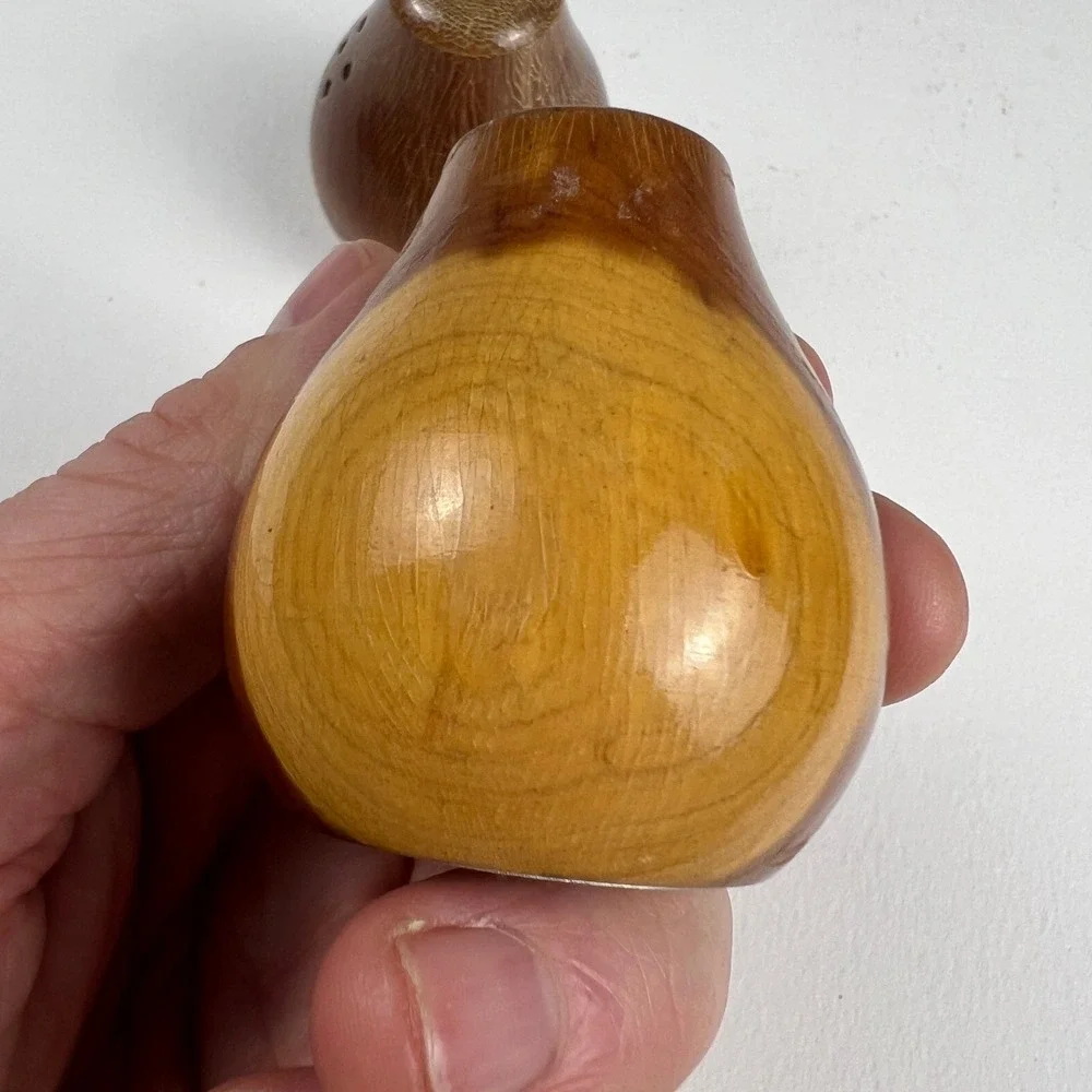 VTG Wooden Salt and Pepper Shakers Brown Wood Sauk Centre MN Souvenir